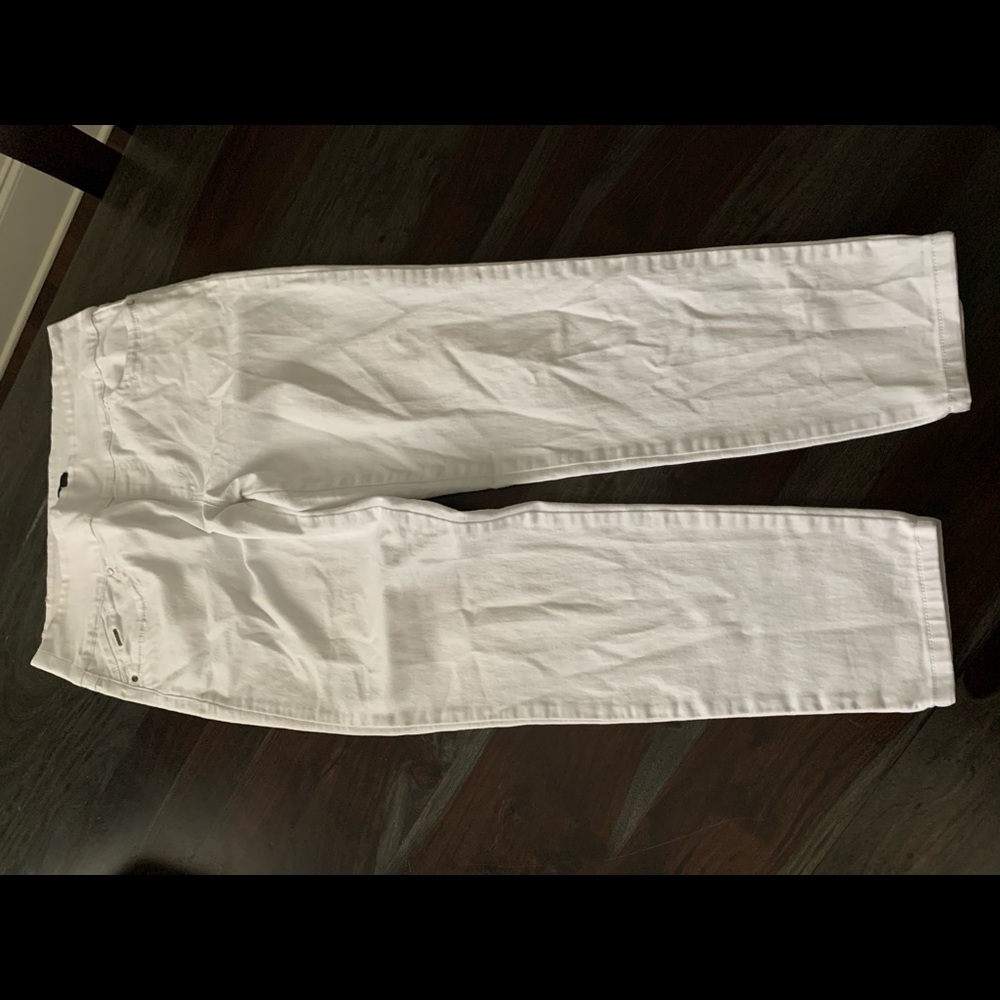 Flat front stretch white jeans